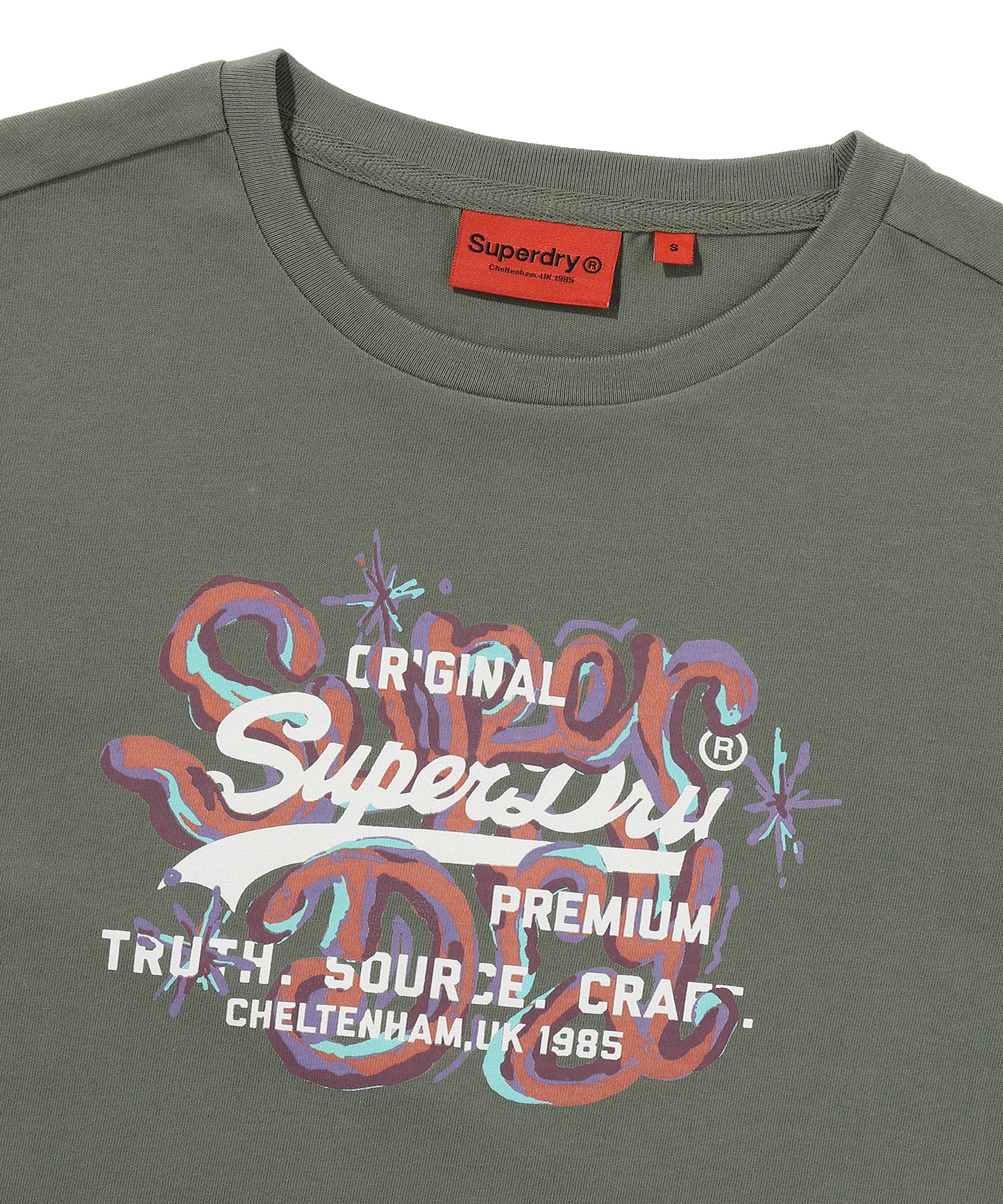W Vintage Art Crop T-Shirt - Khaki
