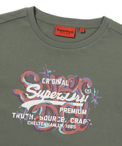 W Vintage Art Crop T-Shirt - Khaki