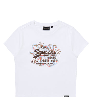 W Vintage Art Crop T-Shirt - White