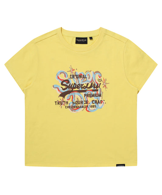 W Vintage Art Crop T-Shirt - Yellow
