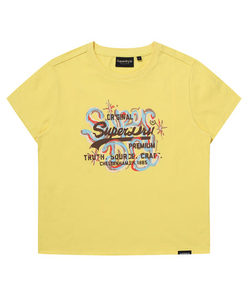 W Vintage Art Crop T-Shirt - Yellow