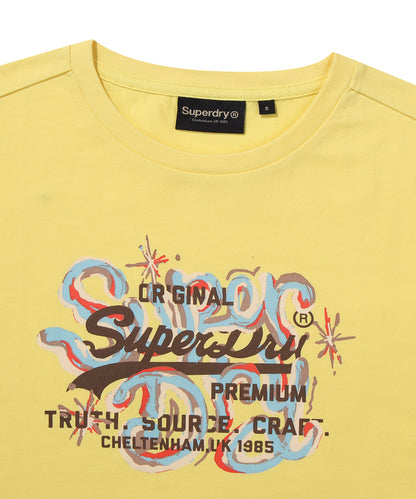 W Vintage Art Crop T-Shirt - Yellow