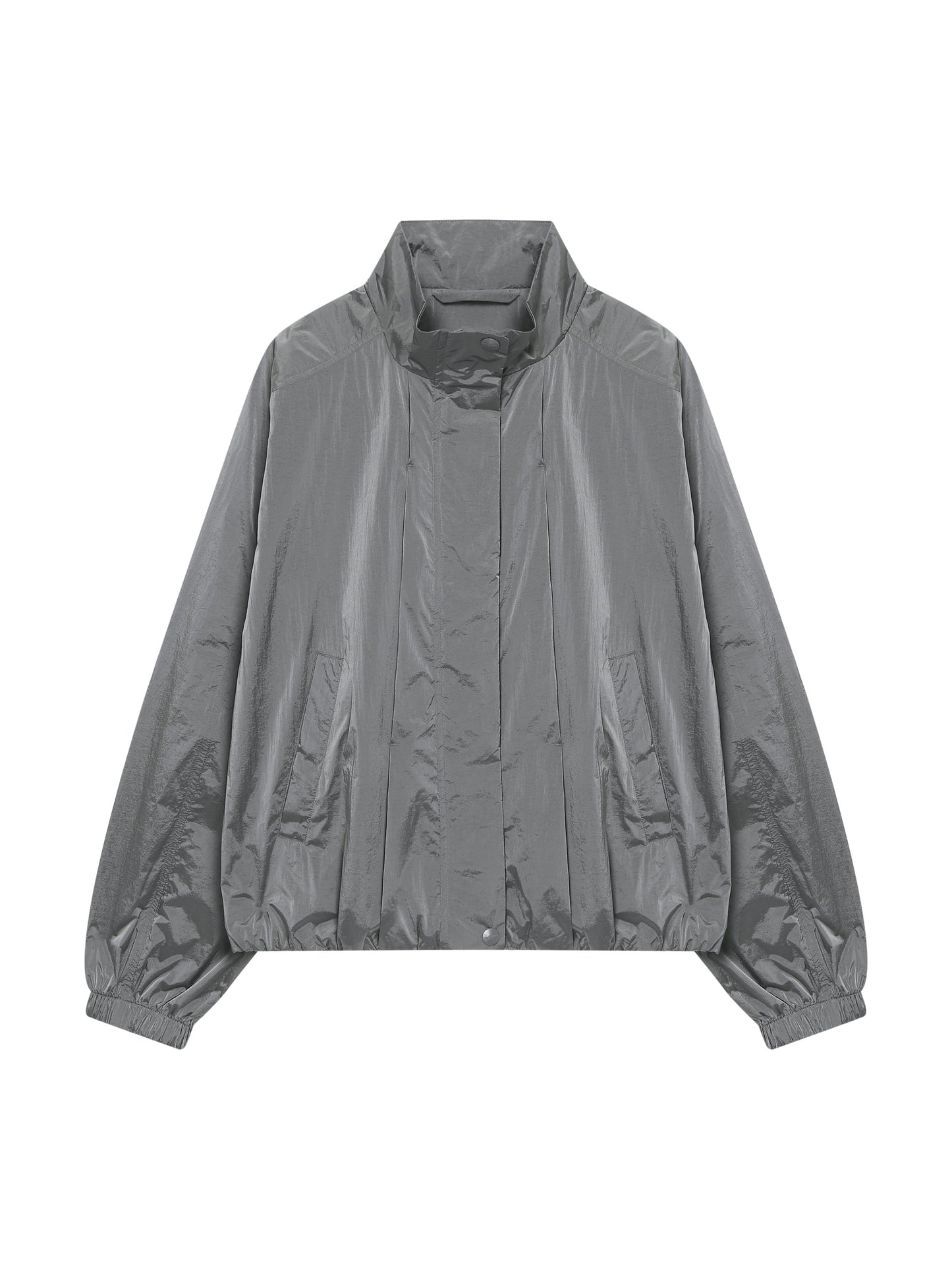Glossy Nylon Zip-Up Jacket