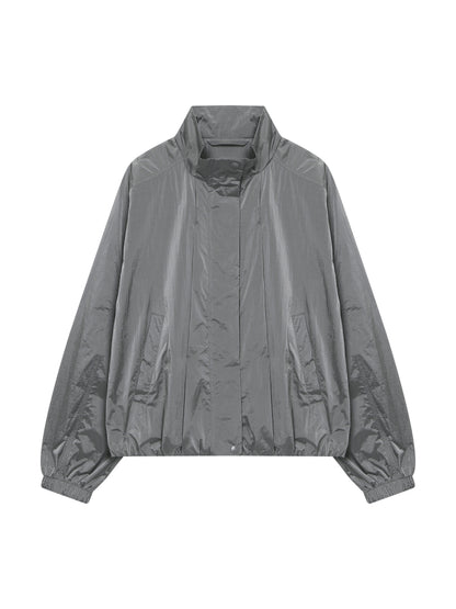 Glossy Nylon Zip-Up Jacket