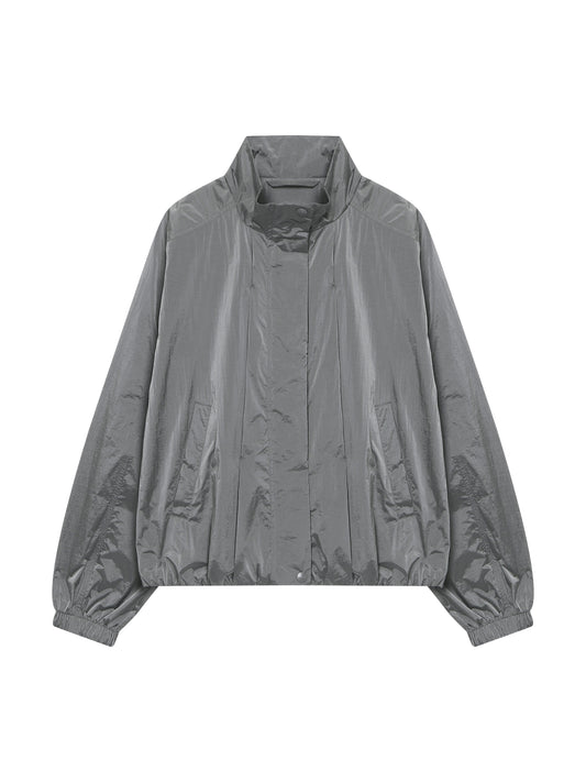 Glossy Nylon Zip-Up Jacket