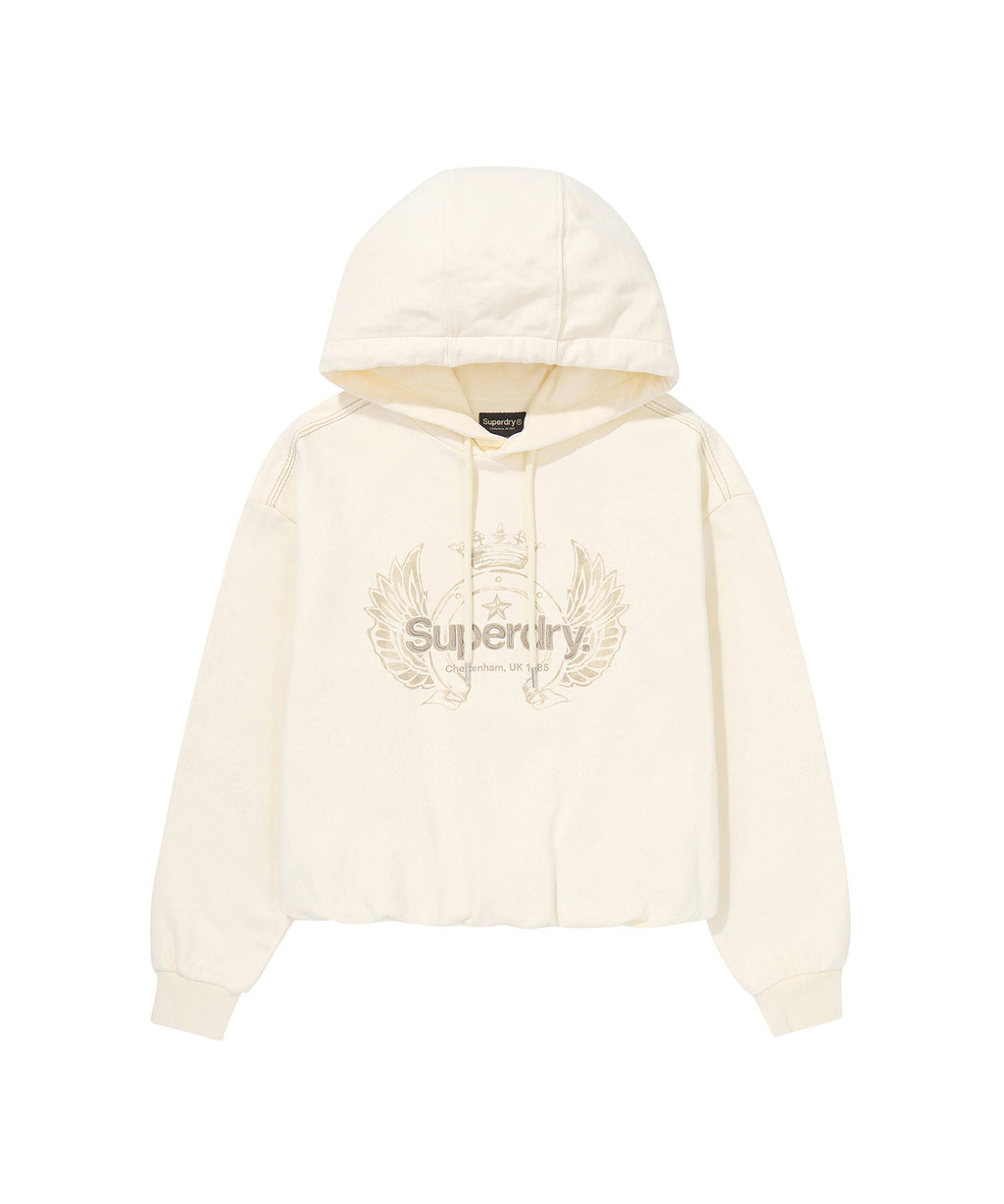 W Vintage Washed Crop Hoodie - Cream