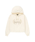 W Vintage Washed Crop Hoodie - Cream