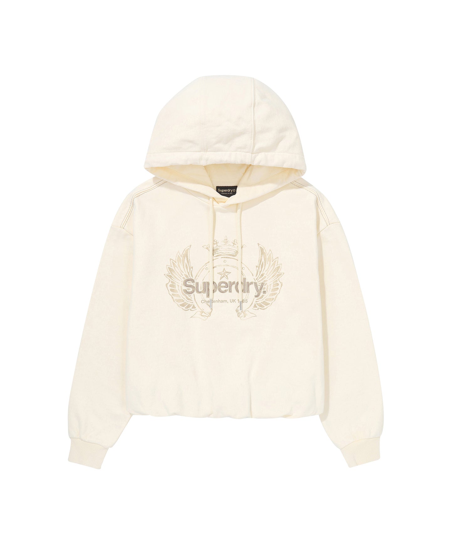 W Vintage Washed Crop Hoodie - Cream