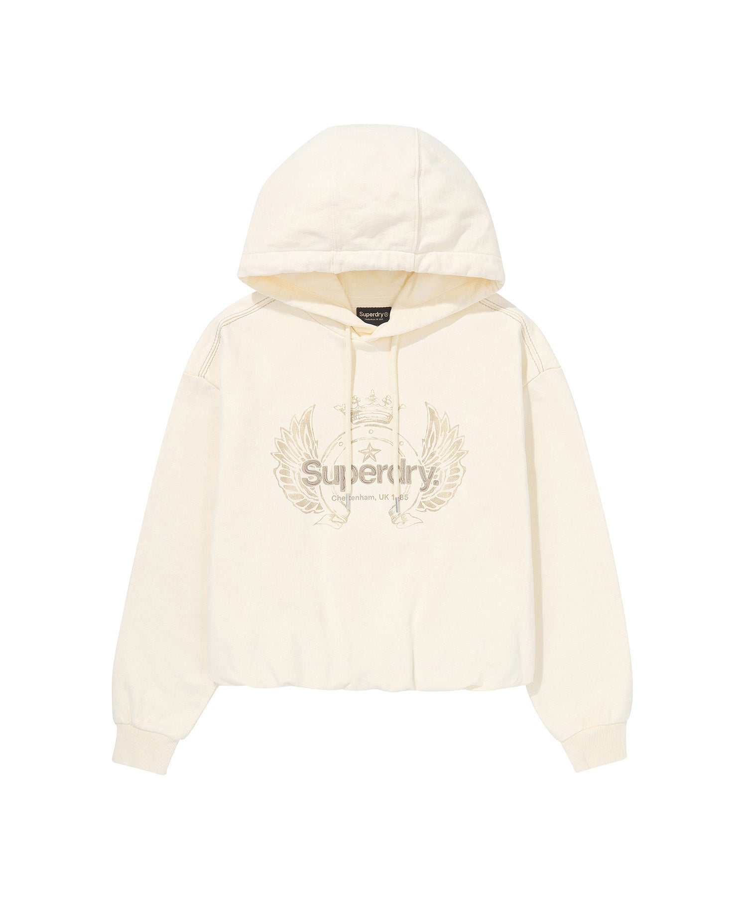 W Vintage Washed Crop Hoodie - Cream