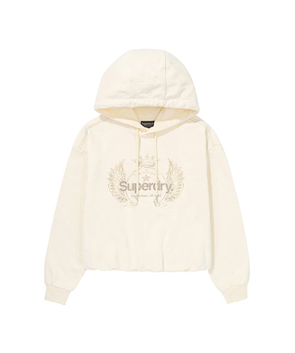 W Vintage Washed Crop Hoodie - Cream