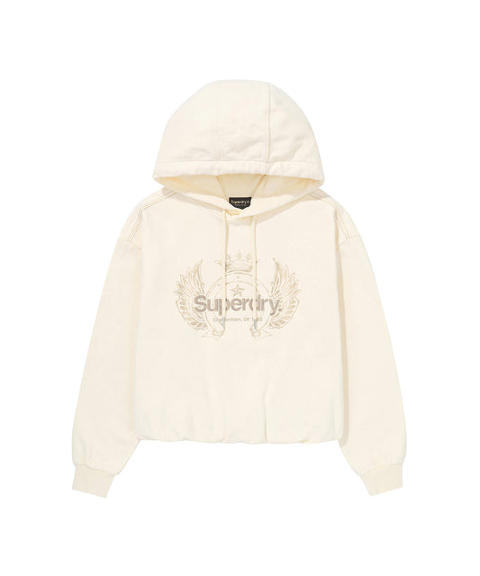W Vintage Washed Crop Hoodie - Cream