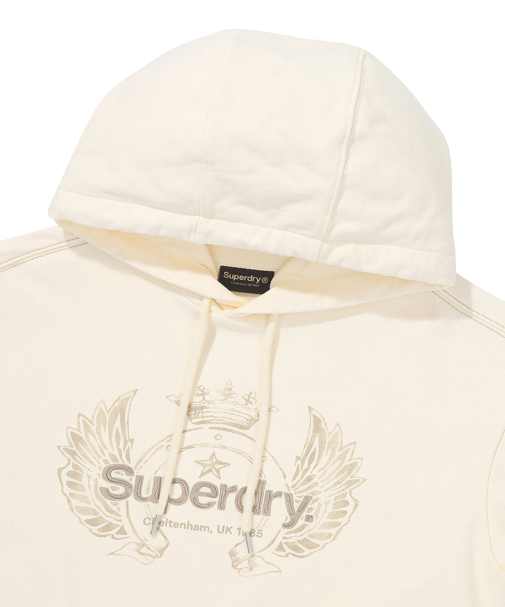 W Vintage Washed Crop Hoodie - Cream
