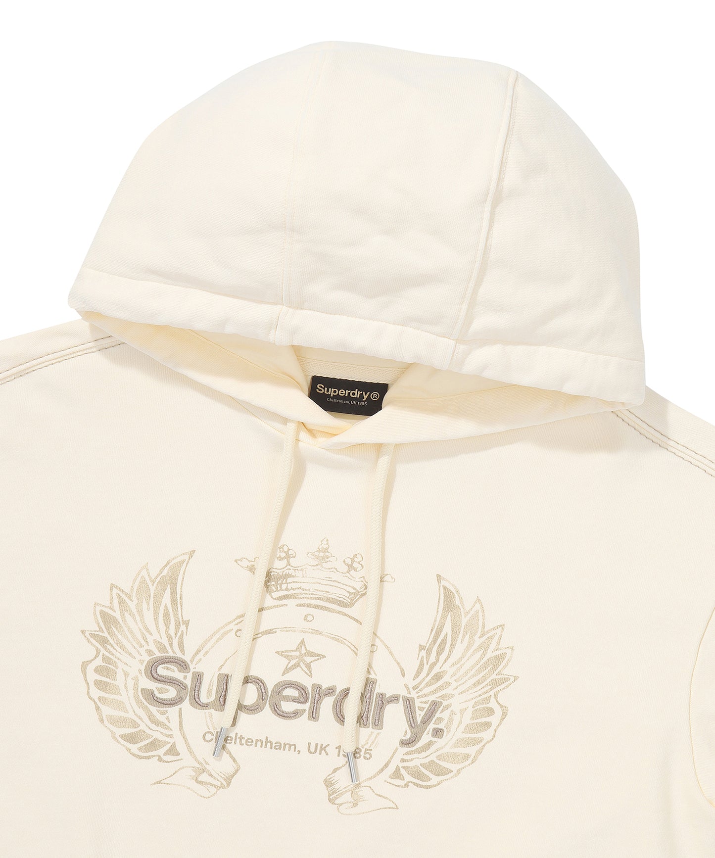 W Vintage Washed Crop Hoodie - Cream