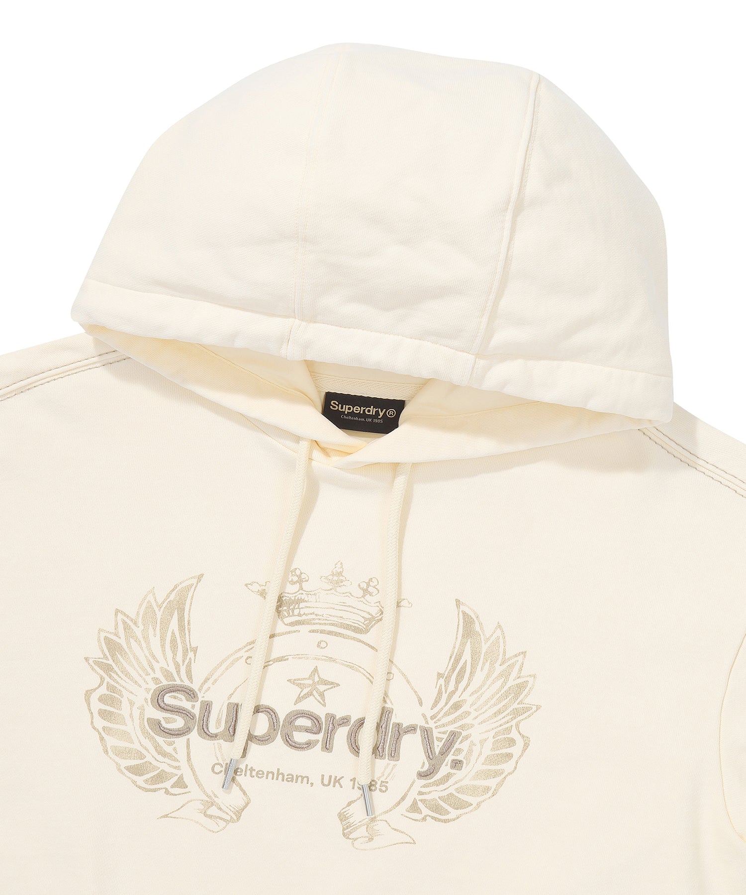 W Vintage Washed Crop Hoodie - Cream