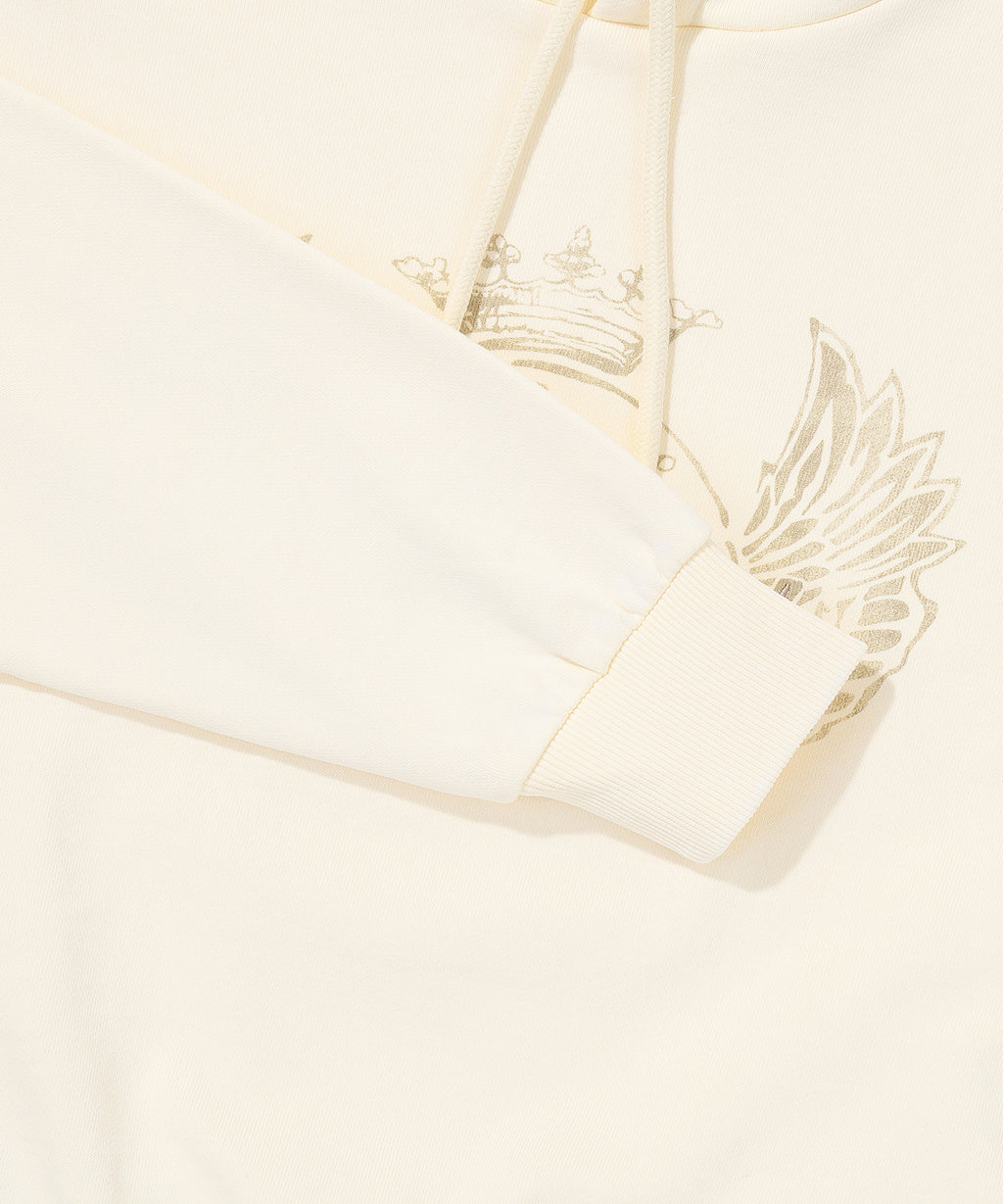 W Vintage Washed Crop Hoodie - Cream