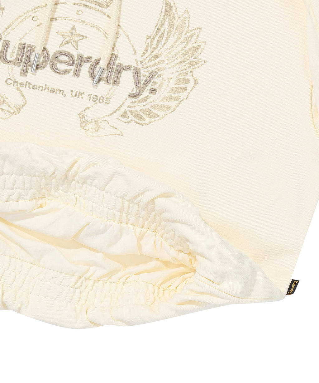 W Vintage Washed Crop Hoodie - Cream