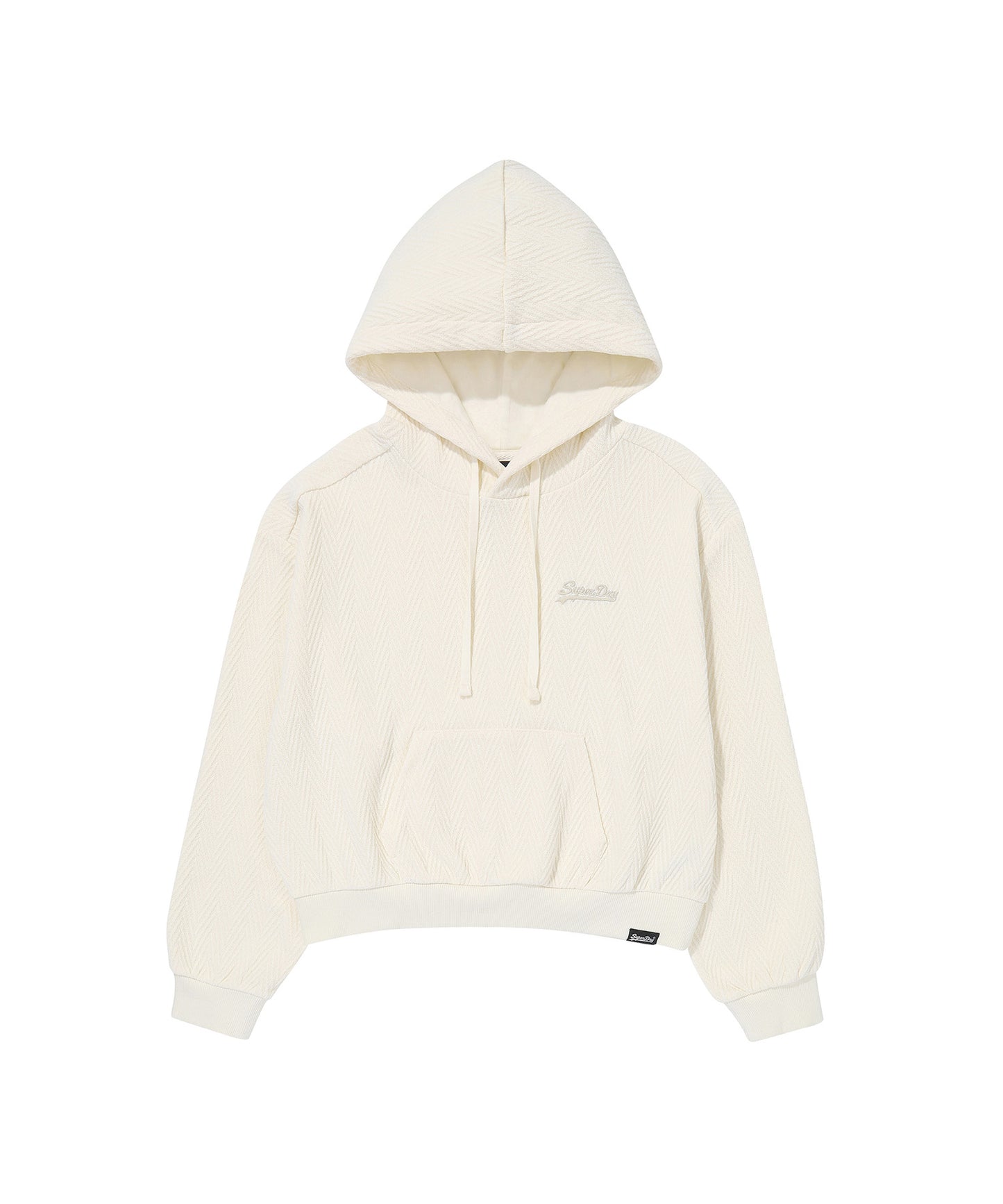 W Herringbone Knit Fabric Jacquard Hoodie - Logo embroidery point