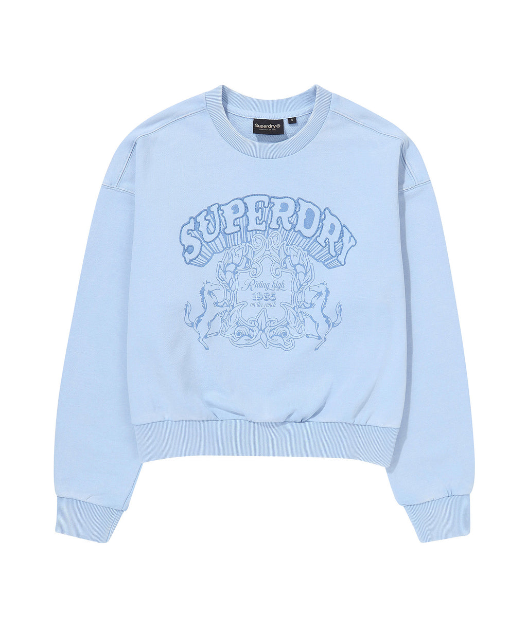 W Vintage Washed Crop Sweatshirt - L/Blue