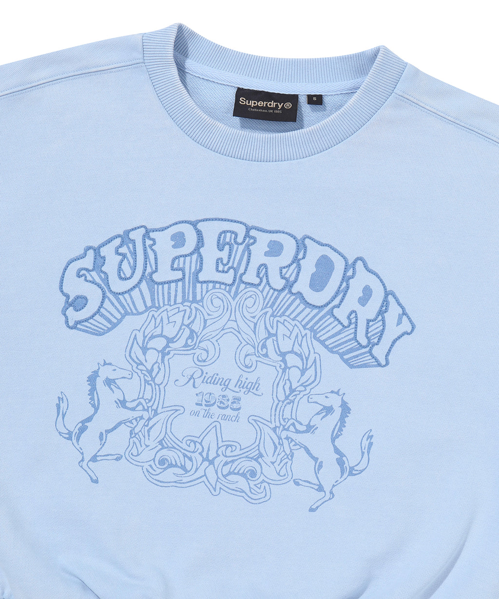 W Vintage Washed Crop Sweatshirt - L/Blue