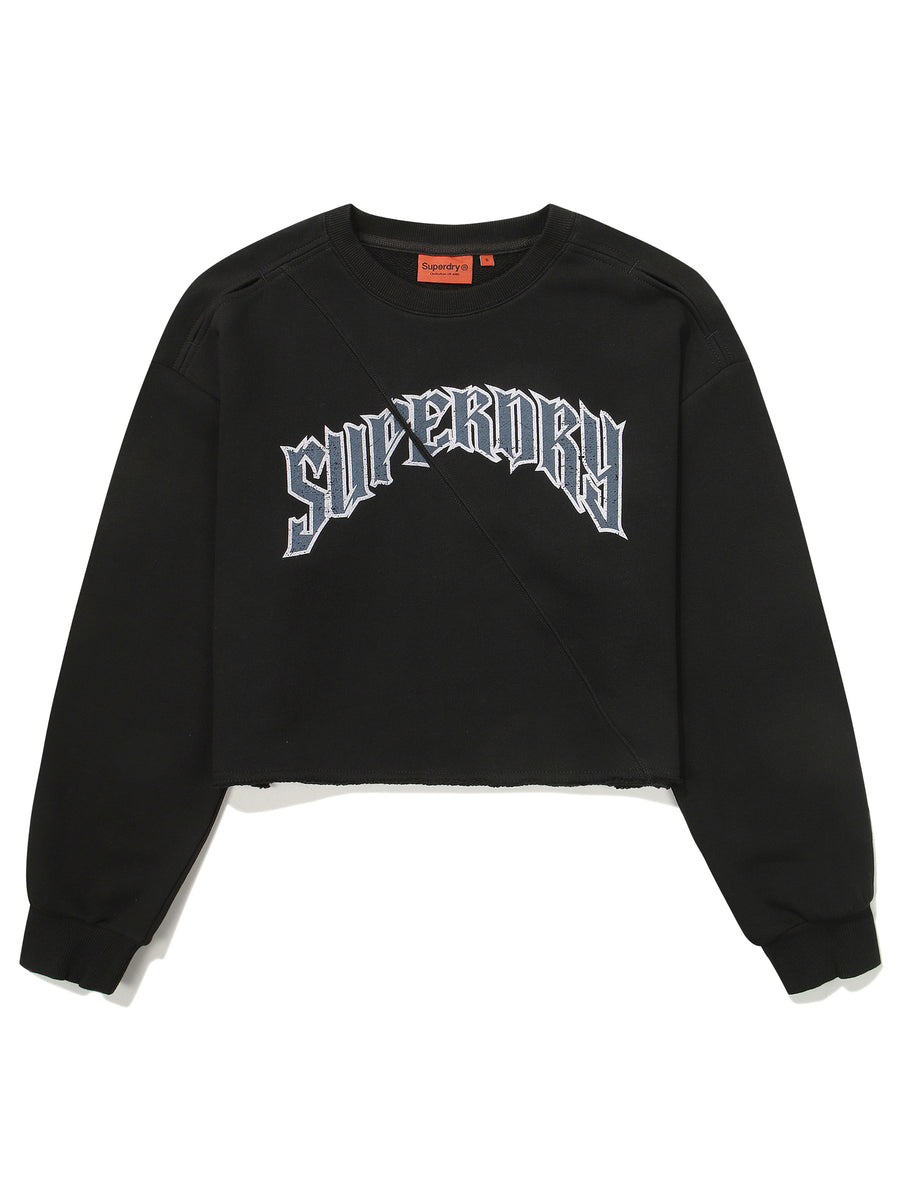 W Crop Raw Edge Sweatshirt - Black