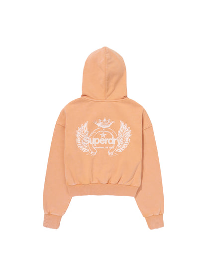 W Vintage Washed Crop Zip-Up Hoodies