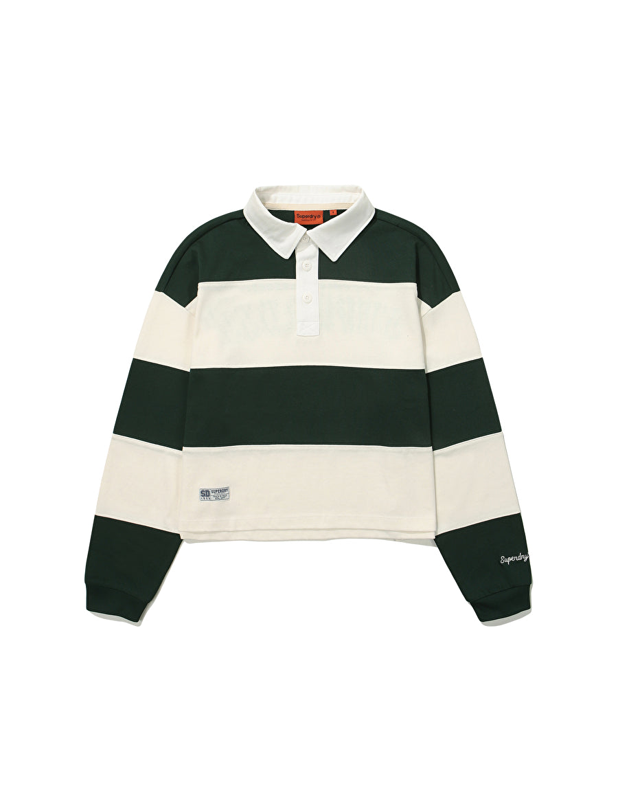 W Crop Stripe Collar Long Sleeve - Hunter