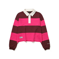 W Crop Stripe Collar Long Sleeve - Pink