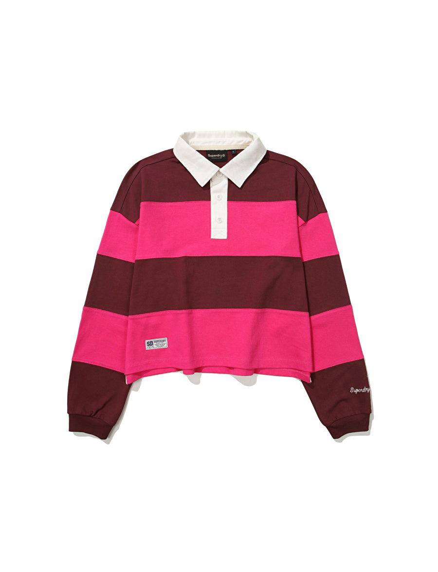 W Crop Stripe Collar Long Sleeve - Pink