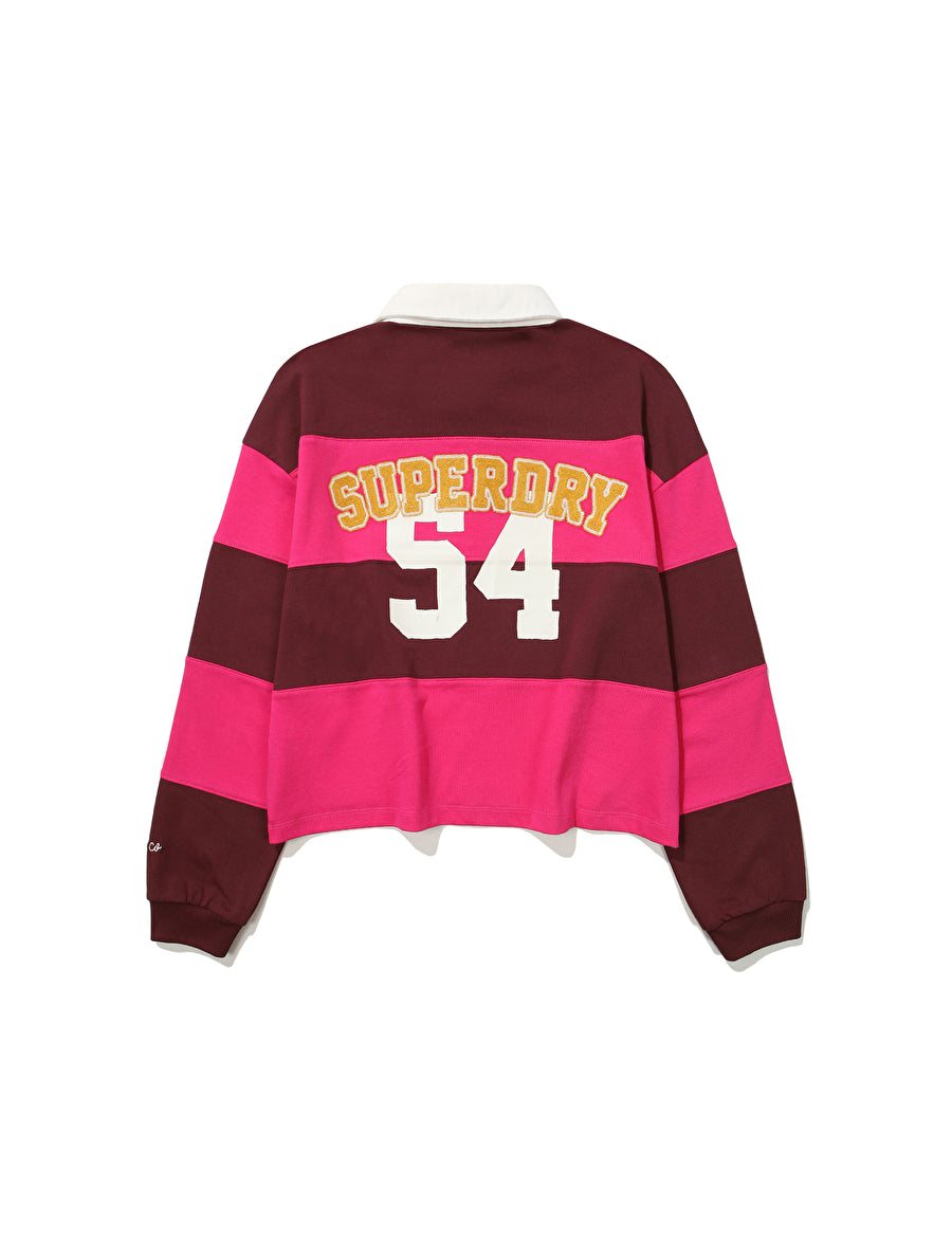 W Crop Stripe Collar Long Sleeve - Pink