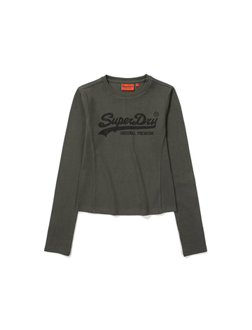 W Crop Vintage Big Logo Long Sleeve - D/Grey