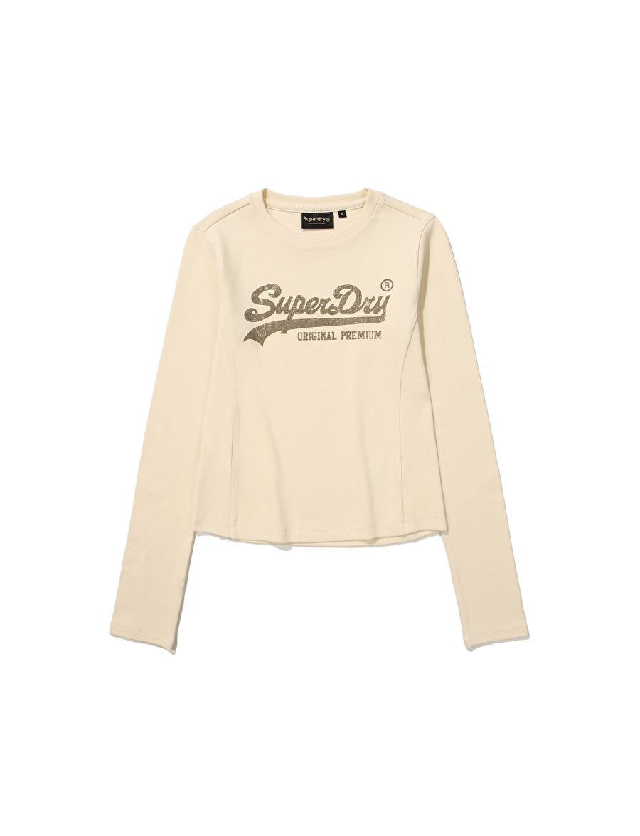W Crop Vintage Big Logo Long Sleeve - Ivory