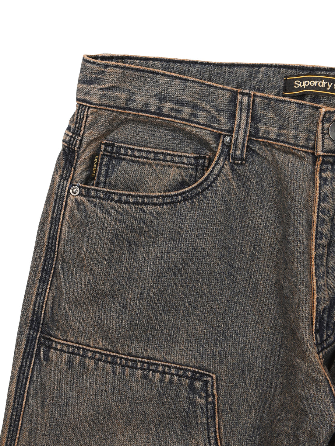 Carpenter Washing Mix Denim Pants - Brown