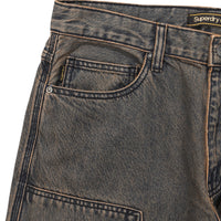 Carpenter Washing Mix Denim Pants - Brown