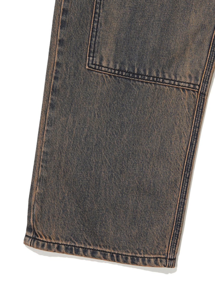 Carpenter Washing Mix Denim Pants - Brown