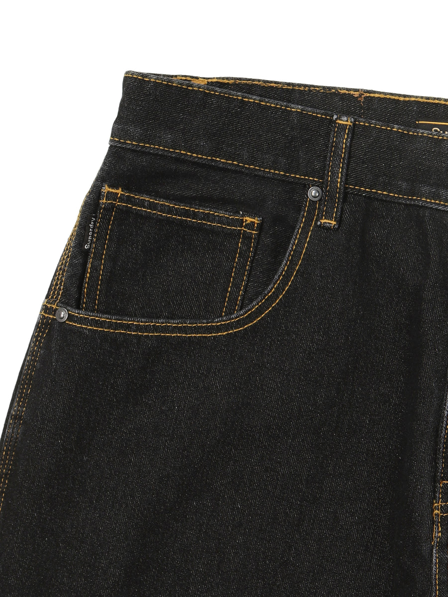 Carpenter Double Knee Denim Pants - Black