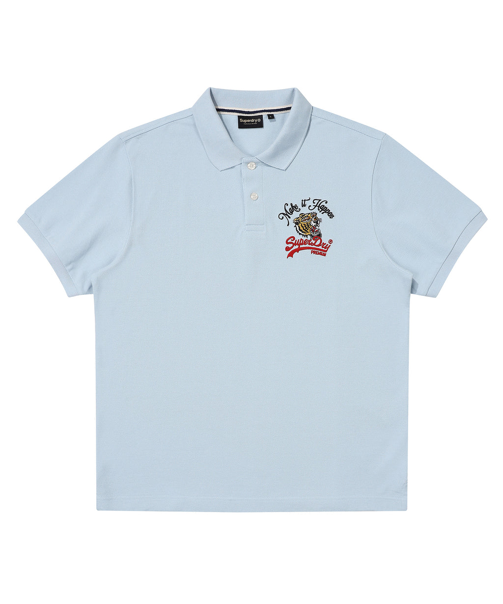 Tiger Logo Polo Shirt - Grey/Blue