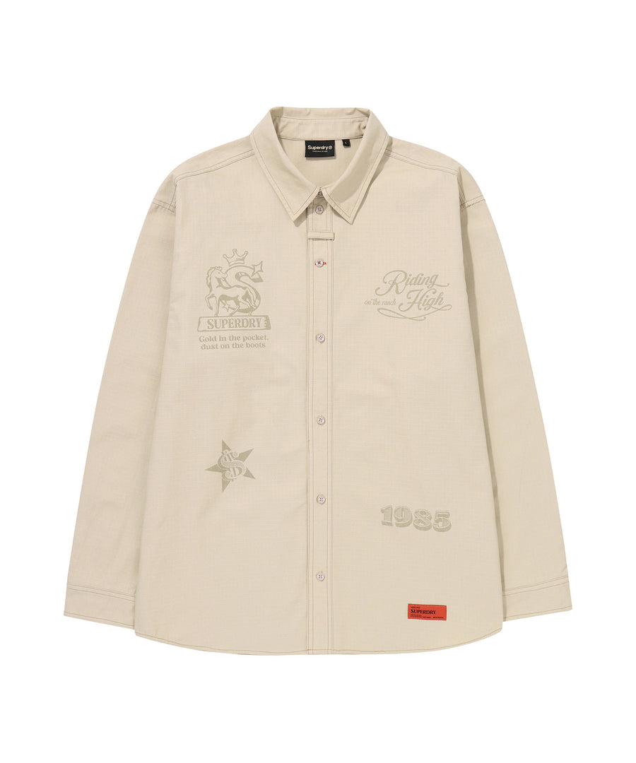Rich Farmer Graphic Cotton Shirt - Beige