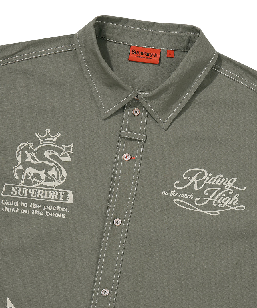 Rich Farmer Graphic Cotton Shirt - Olive