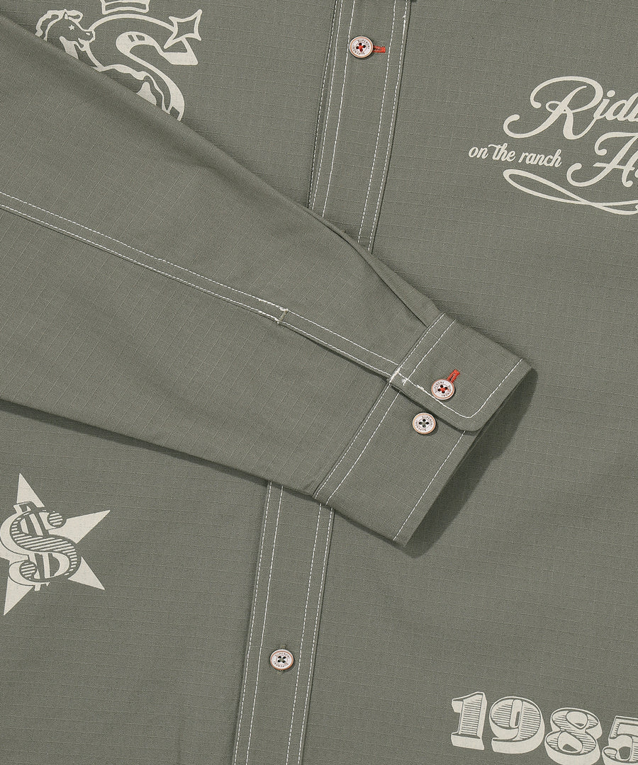 Rich Farmer Graphic Cotton Shirt - Olive