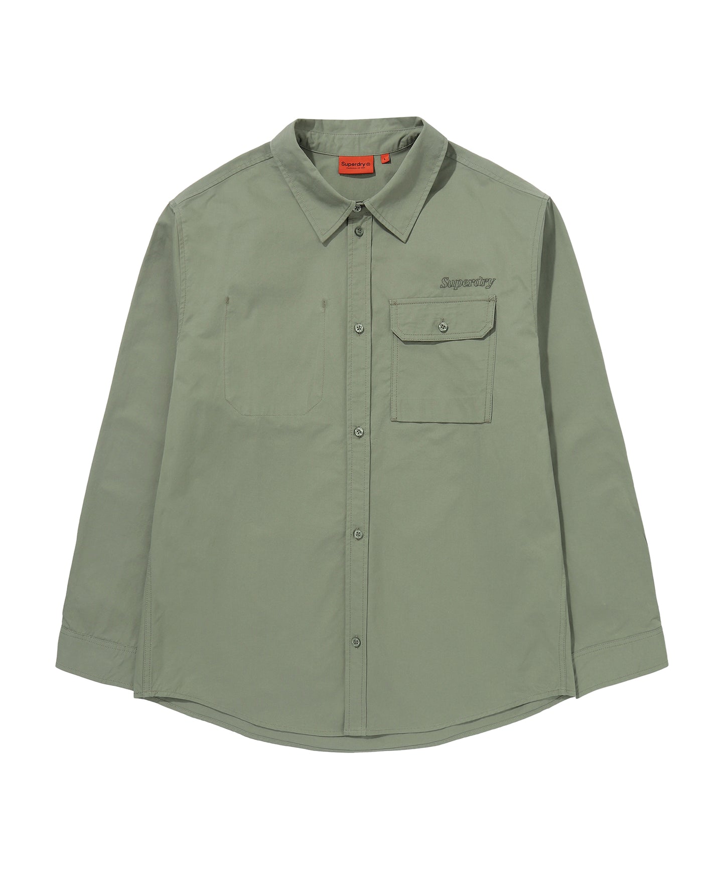 Contrast Stitch Work Pocket Shirt - Khaki Green
