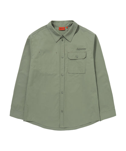 Contrast Stitch Work Pocket Shirt - Khaki Green