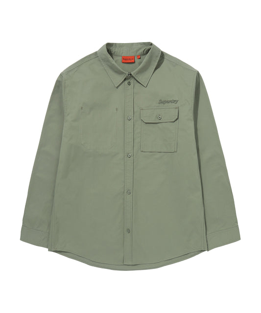 Contrast Stitch Work Pocket Shirt - Khaki Green