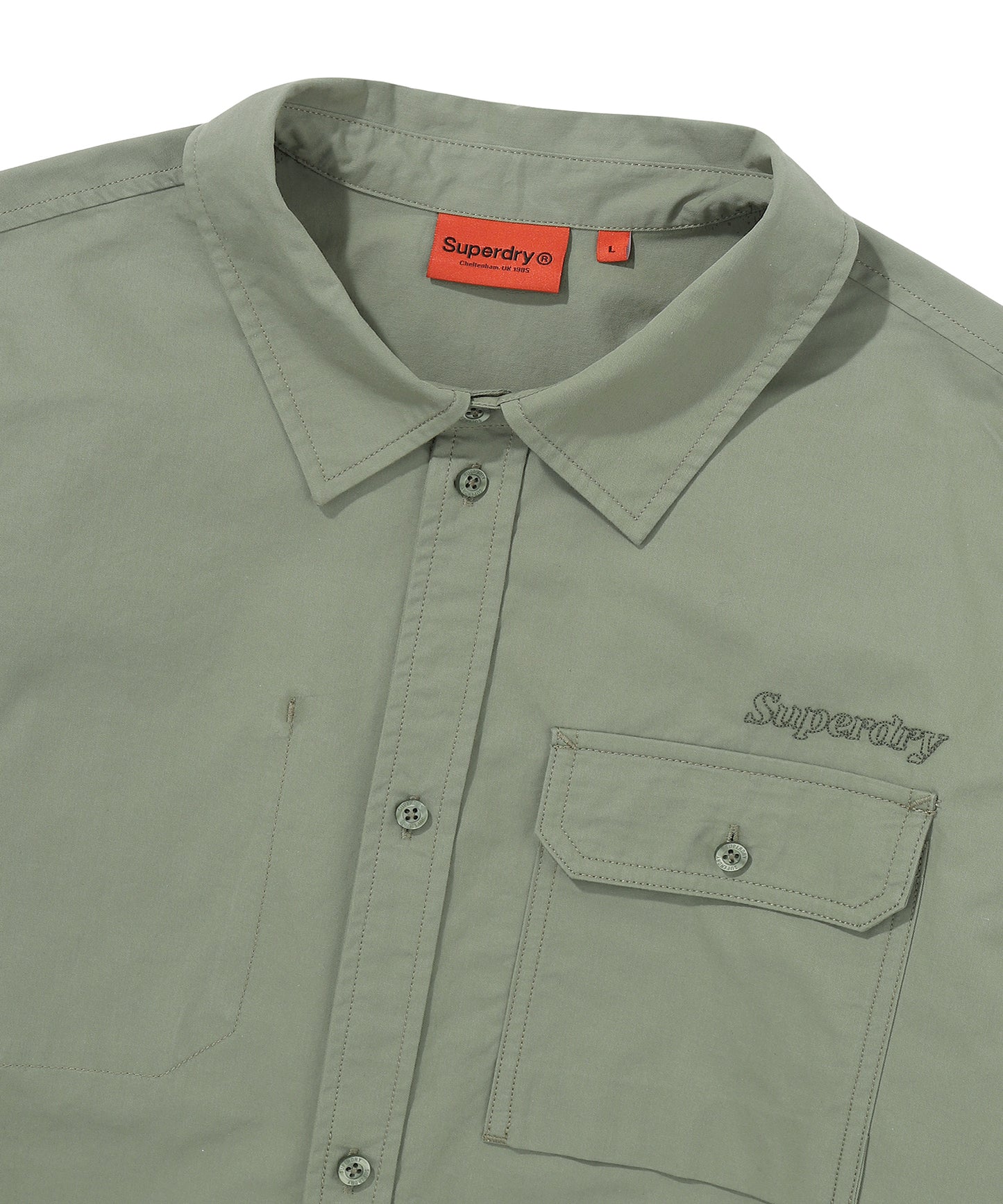 Contrast Stitch Work Pocket Shirt - Khaki Green