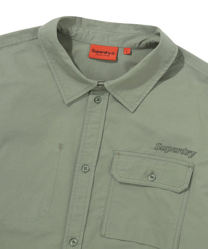 Contrast Stitch Work Pocket Shirt - Khaki Green