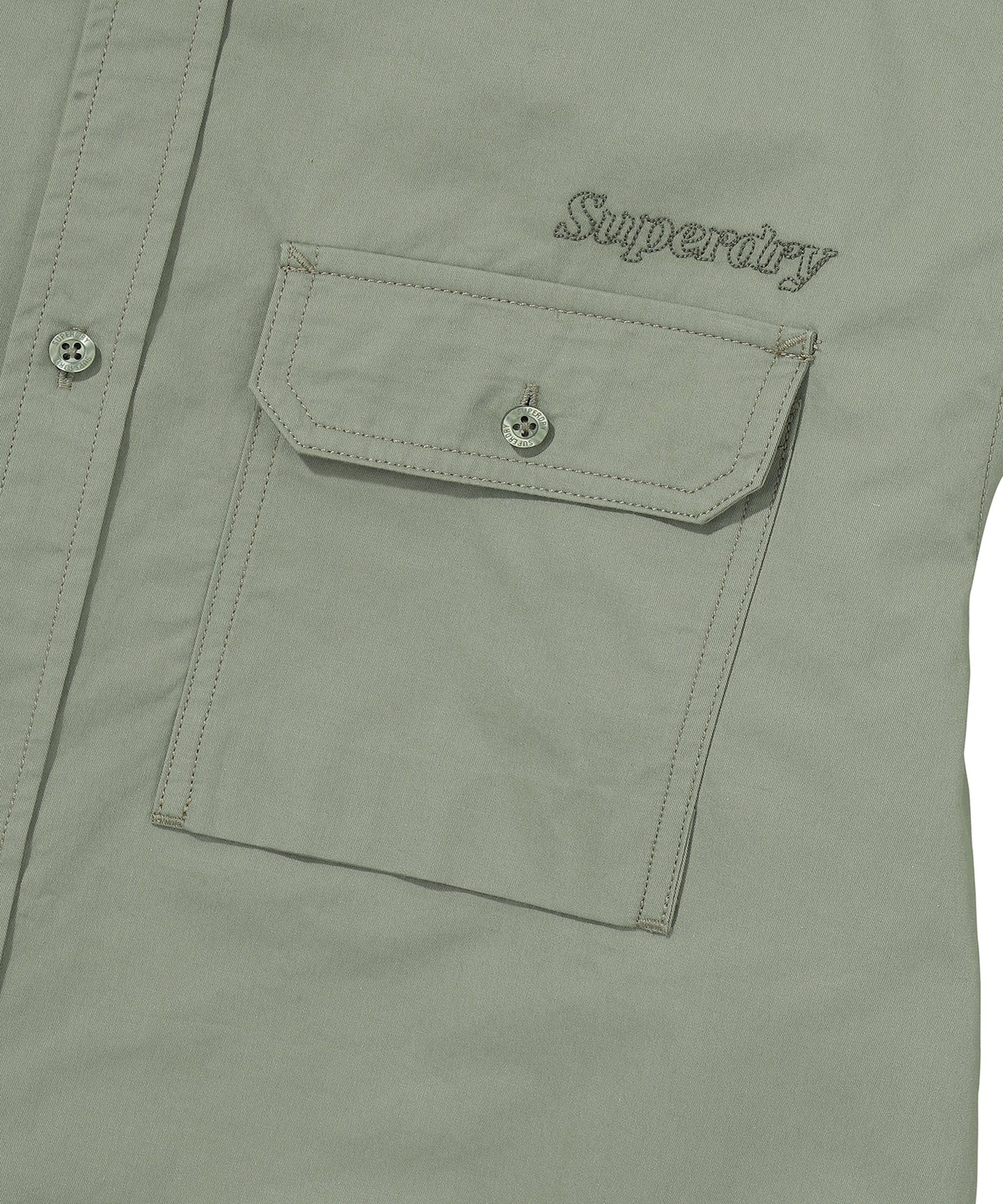 Contrast Stitch Work Pocket Shirt - Khaki Green