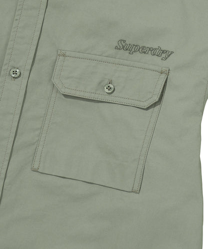 Contrast Stitch Work Pocket Shirt - Khaki Green
