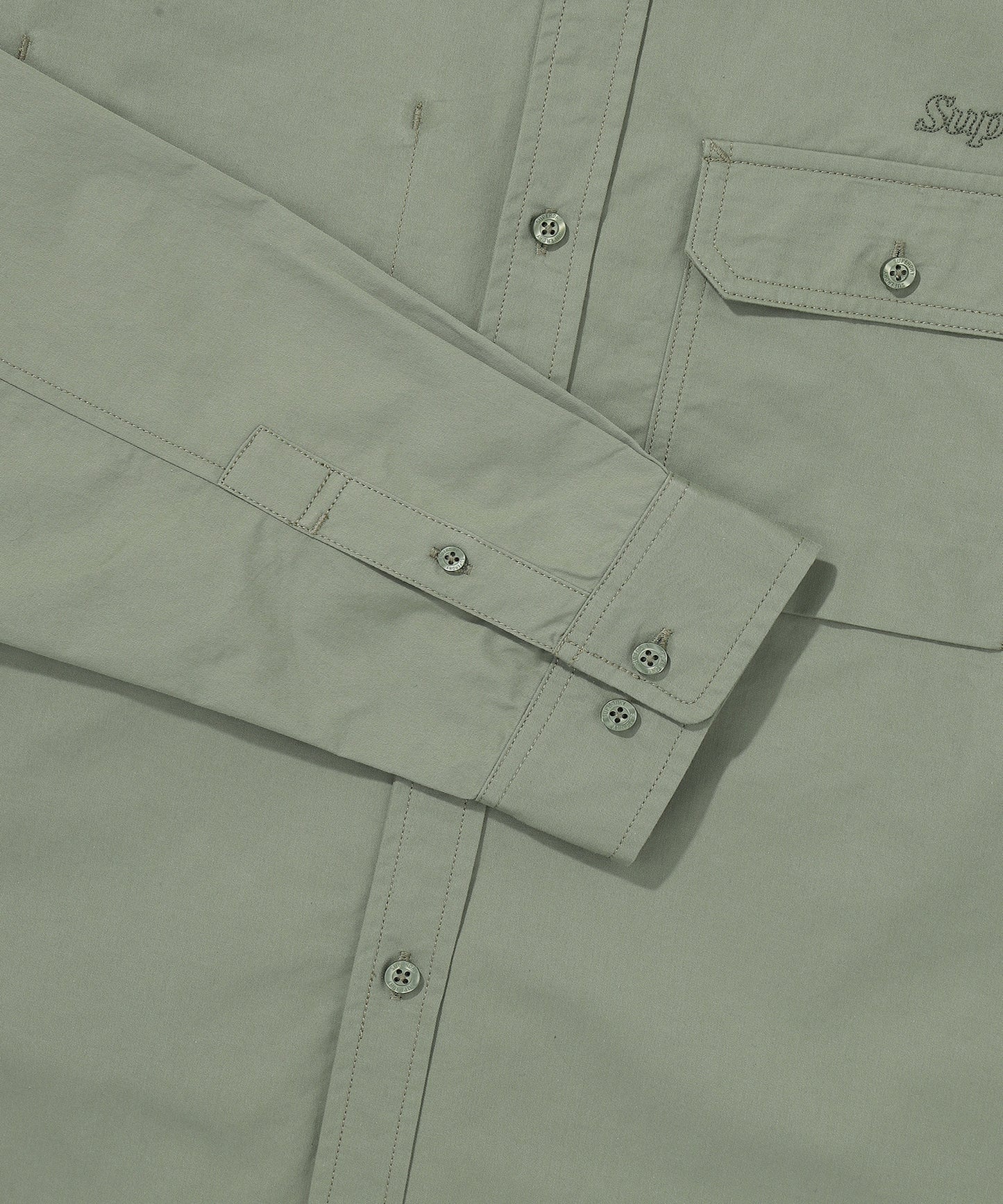 Contrast Stitch Work Pocket Shirt - Khaki Green