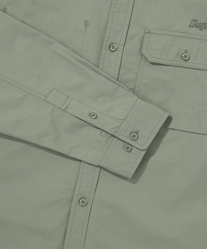 Contrast Stitch Work Pocket Shirt - Khaki Green