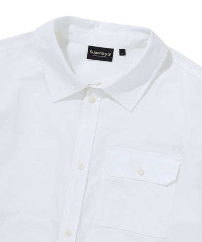 Contrast Stitch Work Pocket Shirt - White