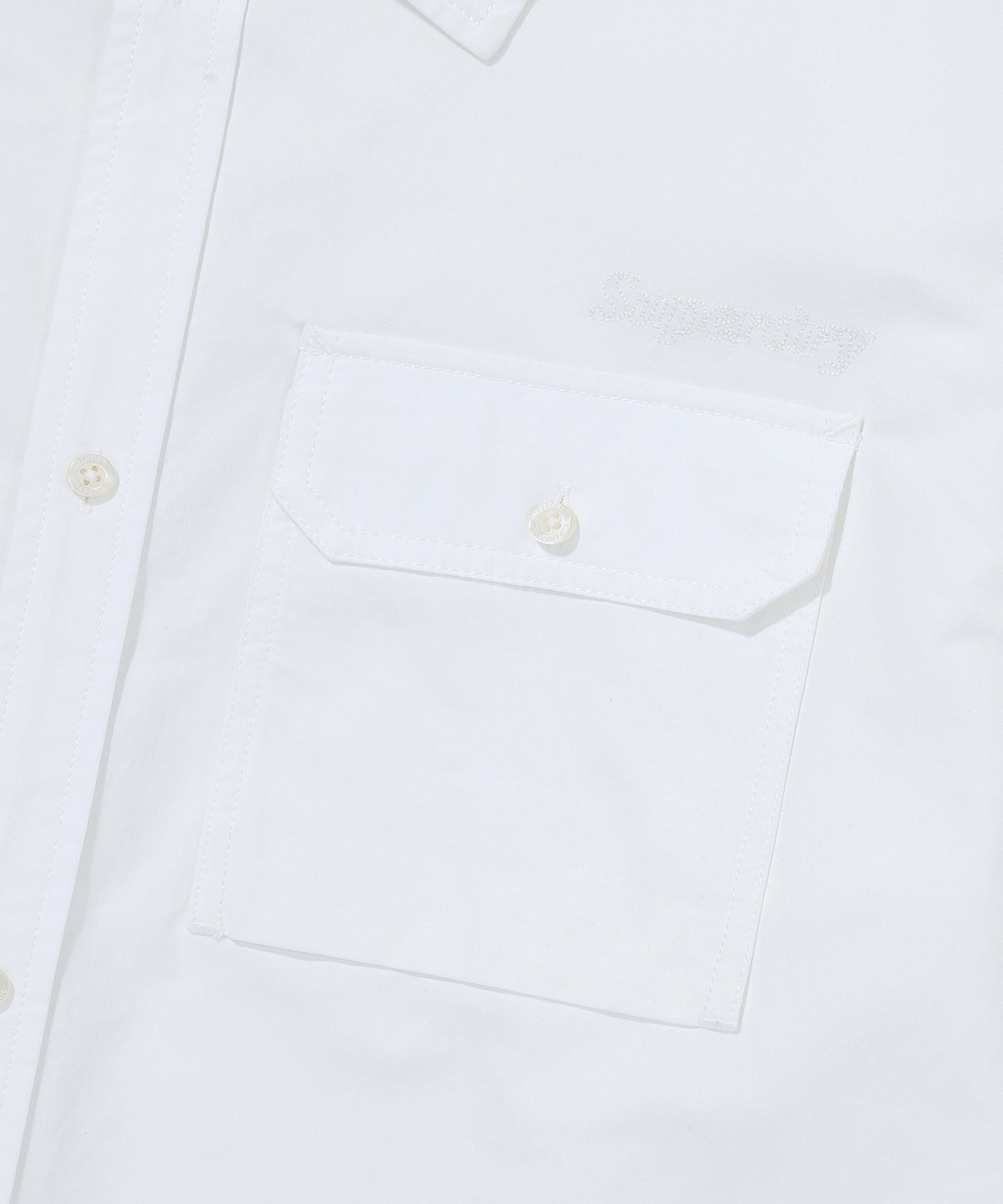 Contrast Stitch Work Pocket Shirt - White